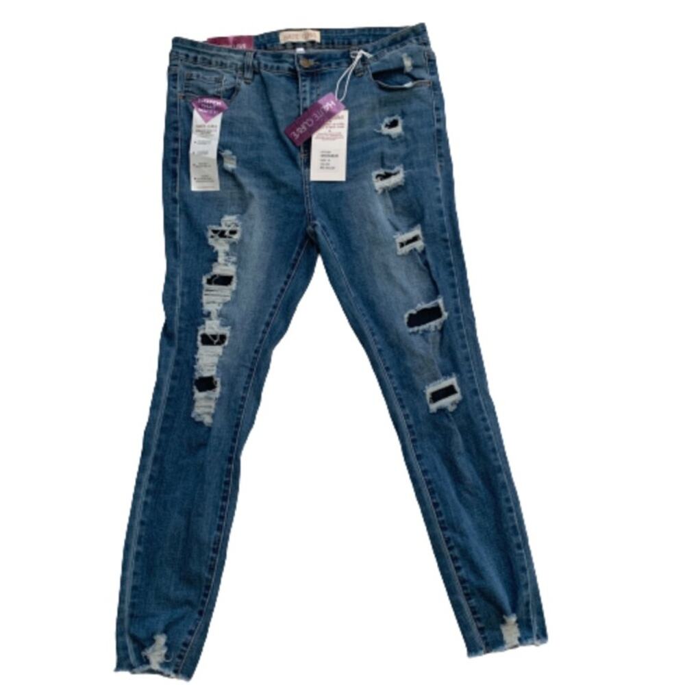 Haute Curve Jeans Medium Wash Distressed High Rise Skinny Ankle Size 18 NEW